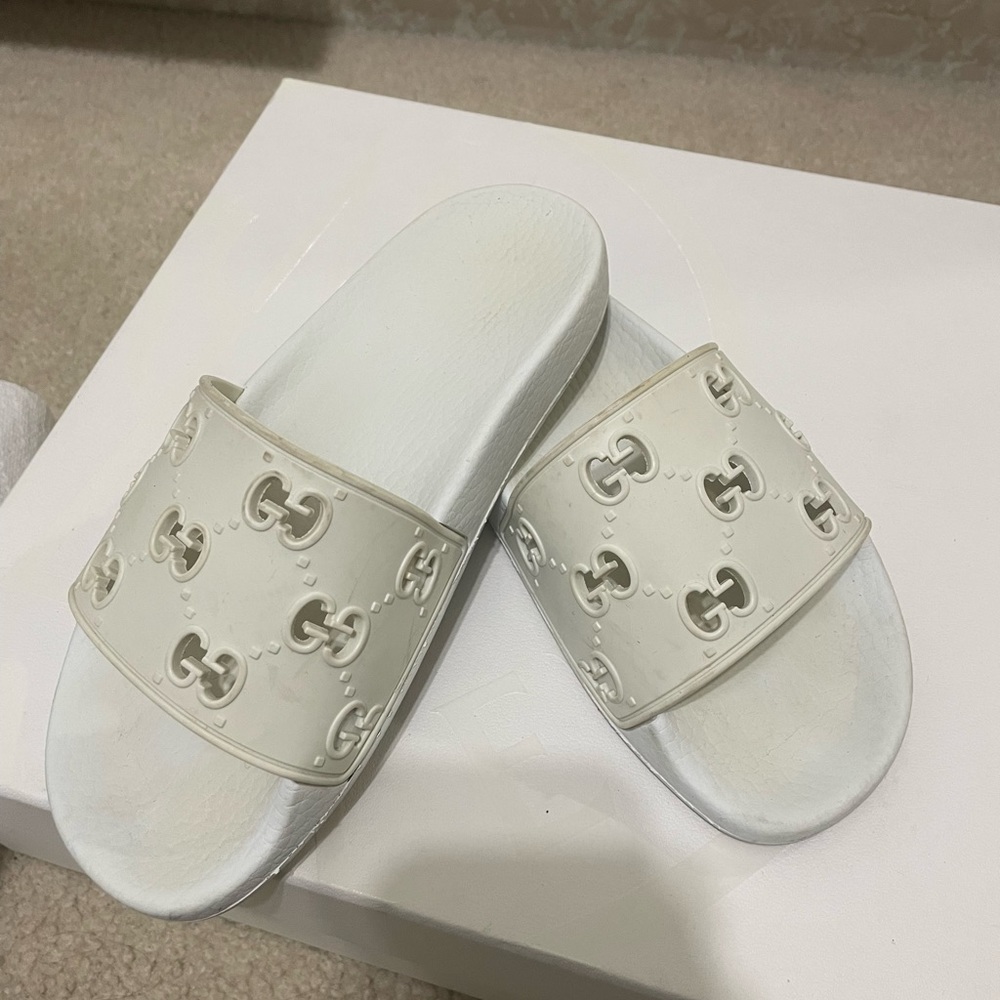 White Gucci Slides